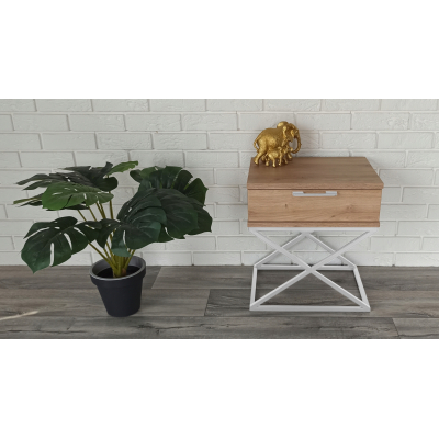 Stolik nocny dąb artisan-biały loft metal X