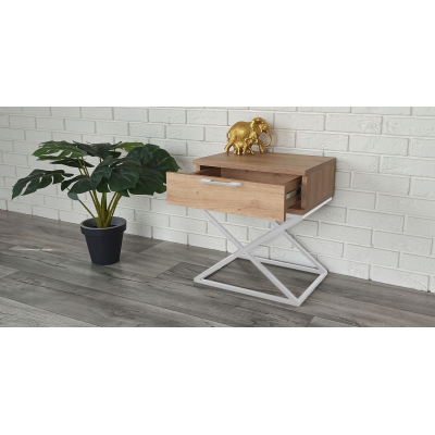 Stolik nocny dąb artisan-biały loft metal X