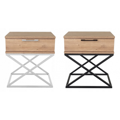 Stolik nocny dąb artisan-biały loft metal X