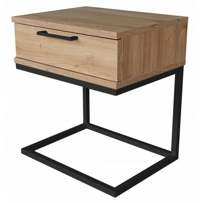 Stolik nocny dąb artisan-czarny loft metal "C"