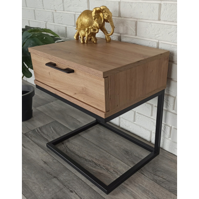 Stolik nocny dąb artisan-czarny loft metal 