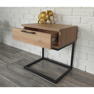 Stolik nocny dąb artisan-czarny loft metal 