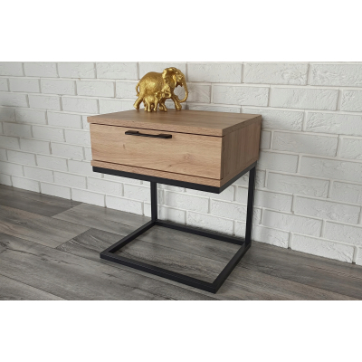 Stolik nocny dąb artisan-czarny loft metal 