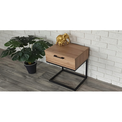 Stolik nocny dąb artisan-czarny loft metal 