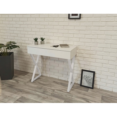 TOALETKA BIAŁA MATOWA SZUFLADĄ BIAŁE NÓŻKI X 90CM