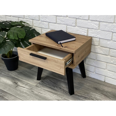 Stolik nocny dąb artisan czarne nóżki Aston