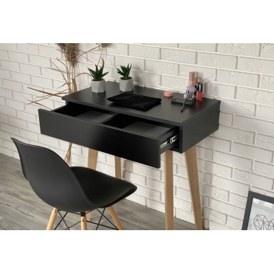 TOALETKA CZARNA LENA DREWNIANE NÓŻKI MAT 75CM