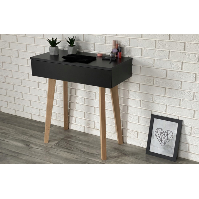 TOALETKA CZARNA LENA DREWNIANE NÓŻKI MAT 75CM