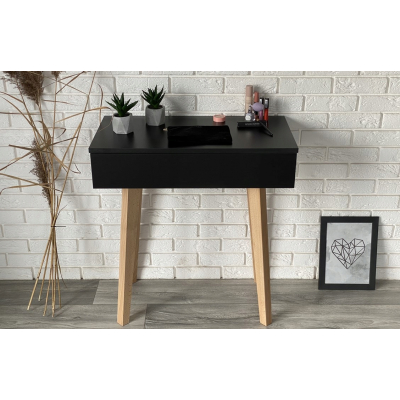 TOALETKA CZARNA LENA DREWNIANE NÓŻKI MAT 75CM