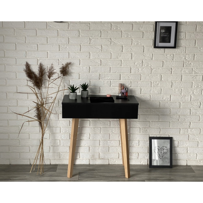 TOALETKA CZARNA LENA DREWNIANE NÓŻKI MAT 75CM