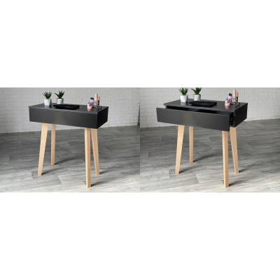 TOALETKA CZARNA LENA DREWNIANE NÓŻKI MAT 75CM