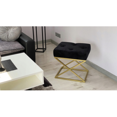 Ławka pufa tapicerowana metalowy loft czarny złoty
