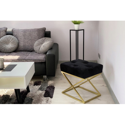 Ławka pufa tapicerowana metalowy loft czarny złoty